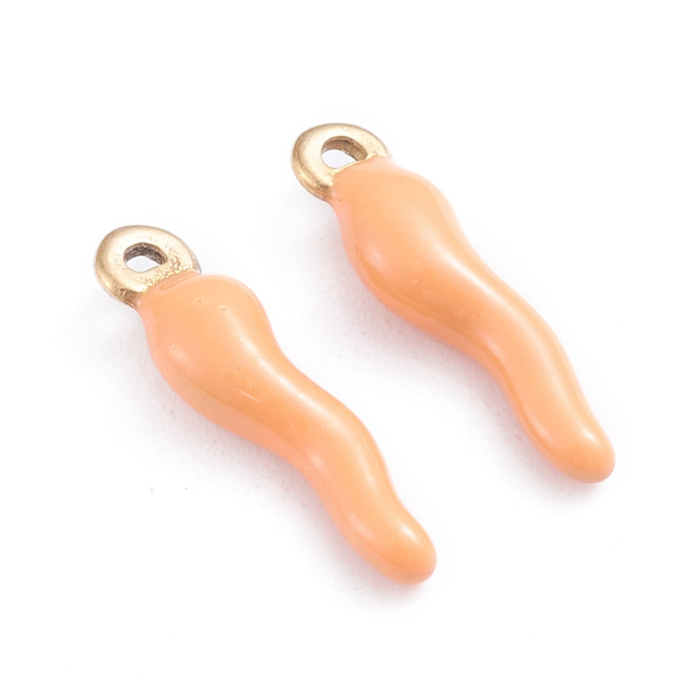 Achat Breloque corne italienne en émail saumon clair sur acier inoxydable 304 plaqué or