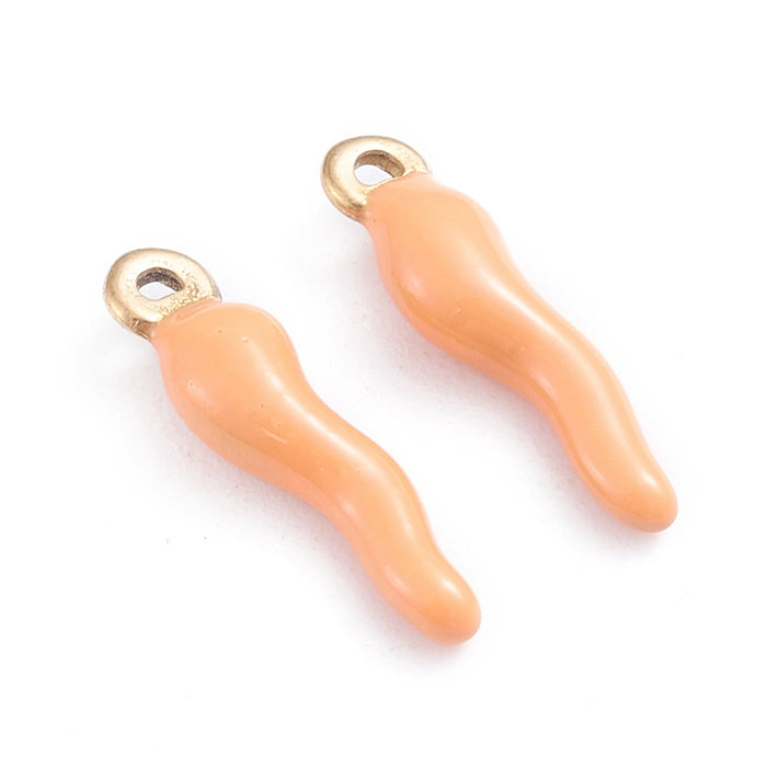 Achat Breloque corne italienne en émail saumon clair sur acier inoxydable 304 plaqué or