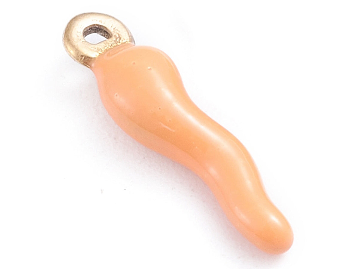 achat Breloque corne italienne en émail saumon clair sur acier inoxydable 304 plaqué or