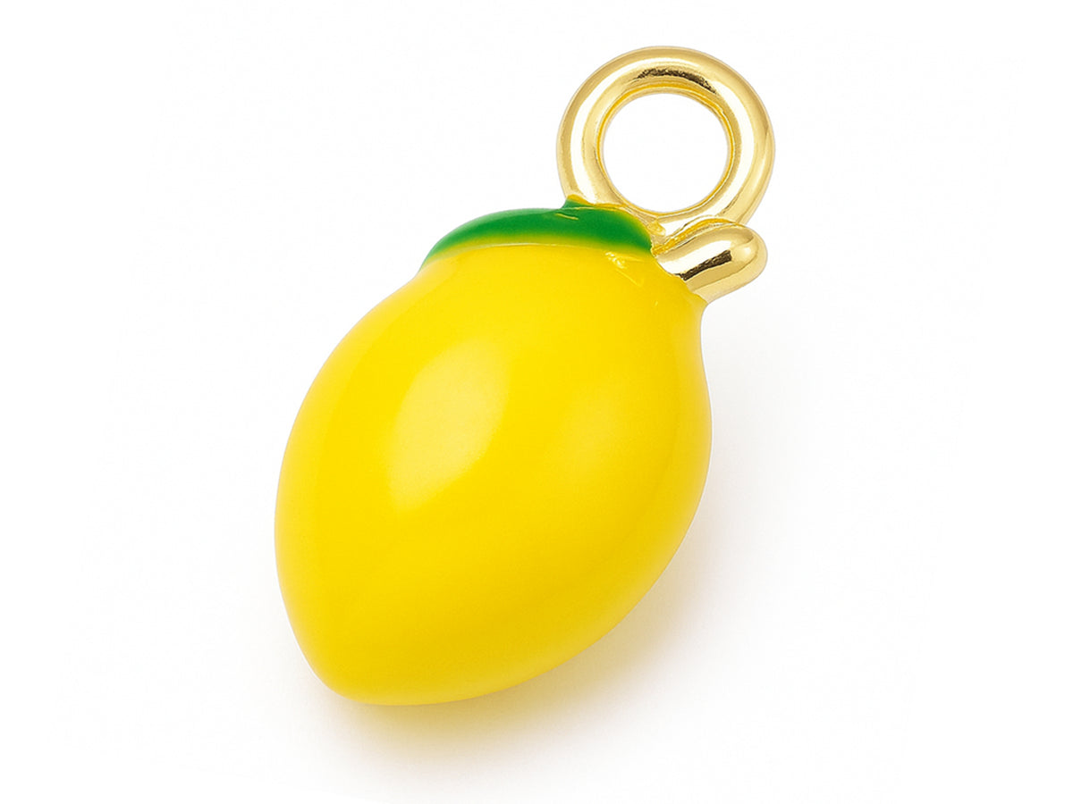 Achat Breloque citron émaillée en laiton doré à l’or fin