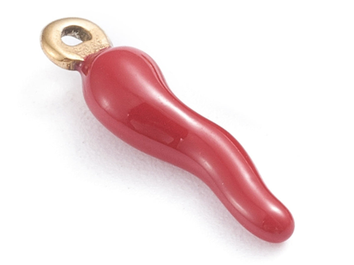 Achat Breloque corne italienne en émail rouge foncé sur acier inoxydable 304 plaqué or