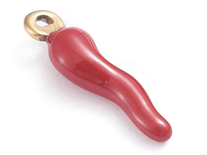 Achat Breloque corne italienne en émail rouge foncé sur acier inoxydable 304 plaqué or