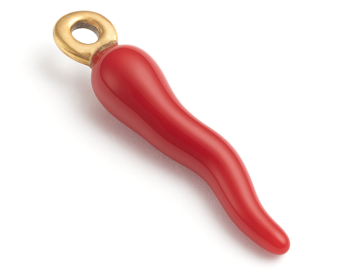 Achat Breloque corne italienne en émail rouge foncé sur acier inoxydable 304 plaqué or