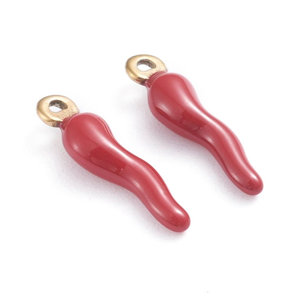 achat Breloque corne italienne en émail rouge foncé sur acier inoxydable 304 plaqué or