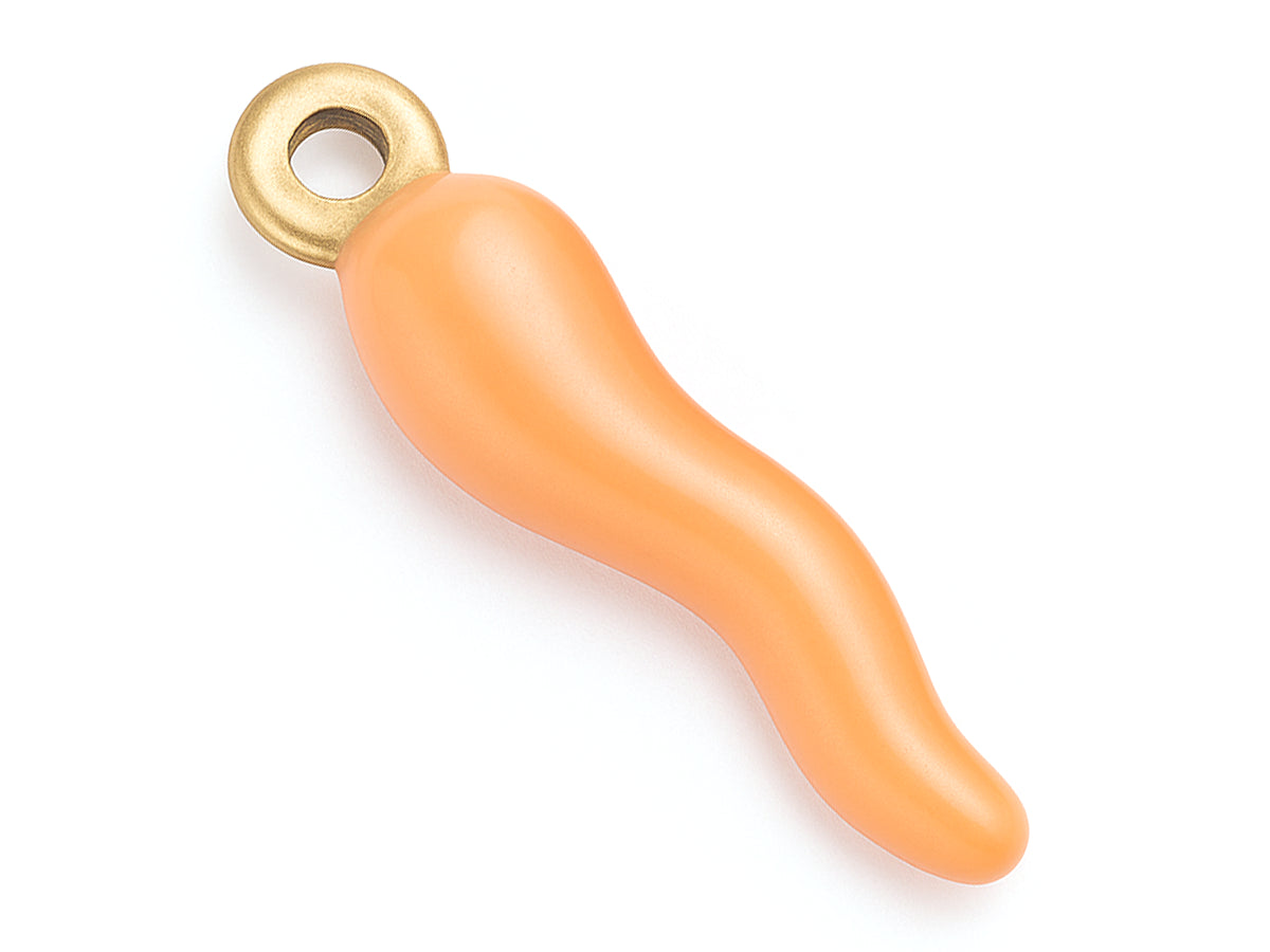 Achat Breloque corne italienne en émail saumon clair sur acier inoxydable 304 plaqué or