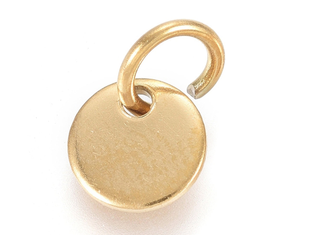 Achat Breloque disque rond à graver en acier doré – 6 mm