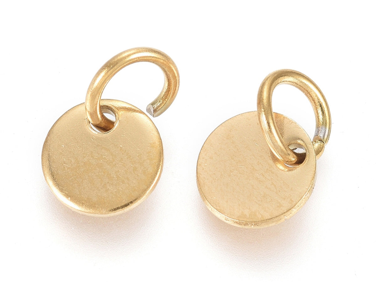 achat Breloque disque rond à graver en acier doré – 6 mm