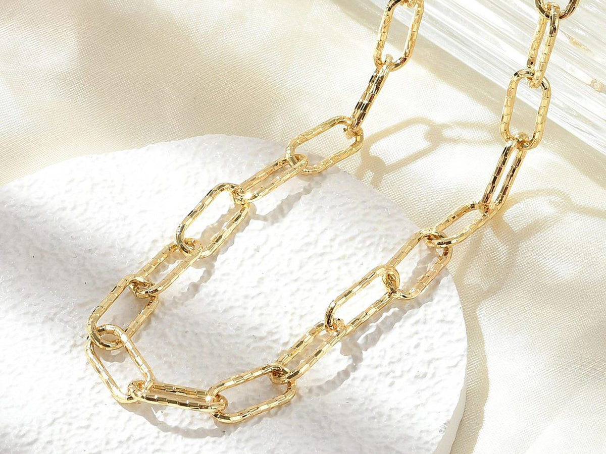 Achat Collier chaîne à maillons texturés en laiton doré à l’or fin – 43,3 cm