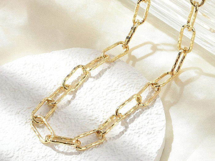 Achat Collier chaîne à maillons texturés en laiton doré à l’or fin – 43,3 cm