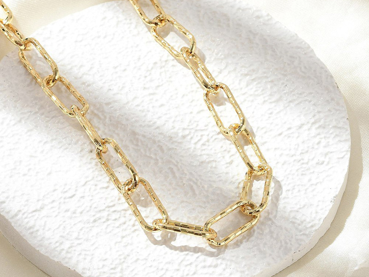 achat Collier chaîne à maillons texturés en laiton doré à l’or fin – 43,3 cm
