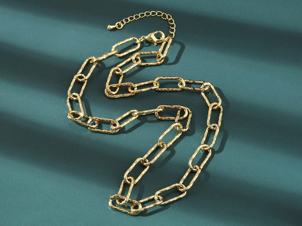 achat Collier chaîne à maillons texturés en laiton doré à l’or fin – 43,3 cm