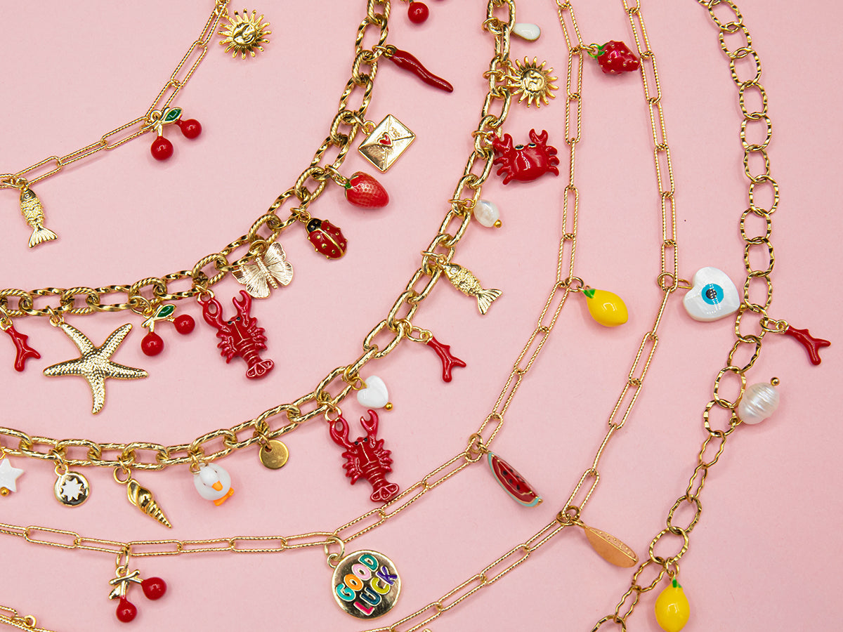 achat Breloque orange émaillée en laiton doré à l’or fin