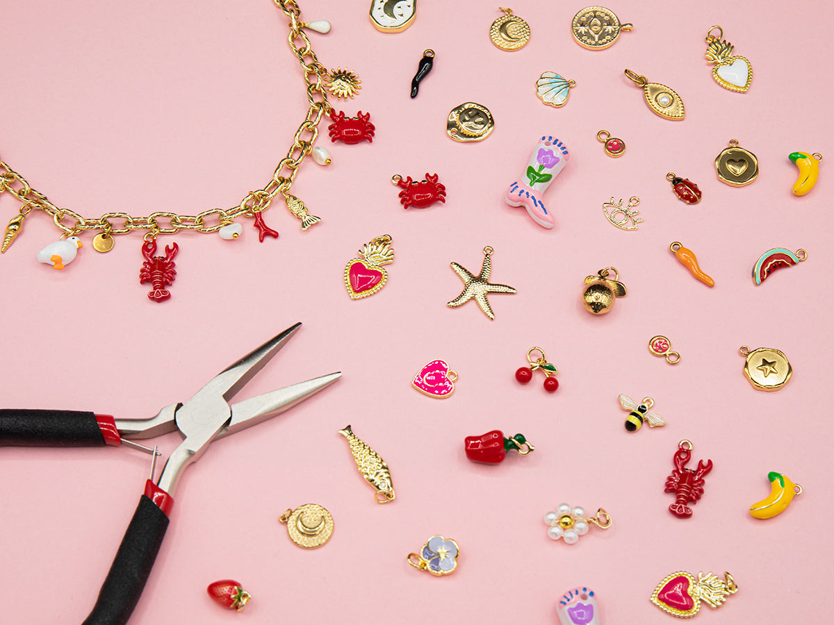 achat Breloque cœur émaillée en laiton doré à l’or fin – Rose