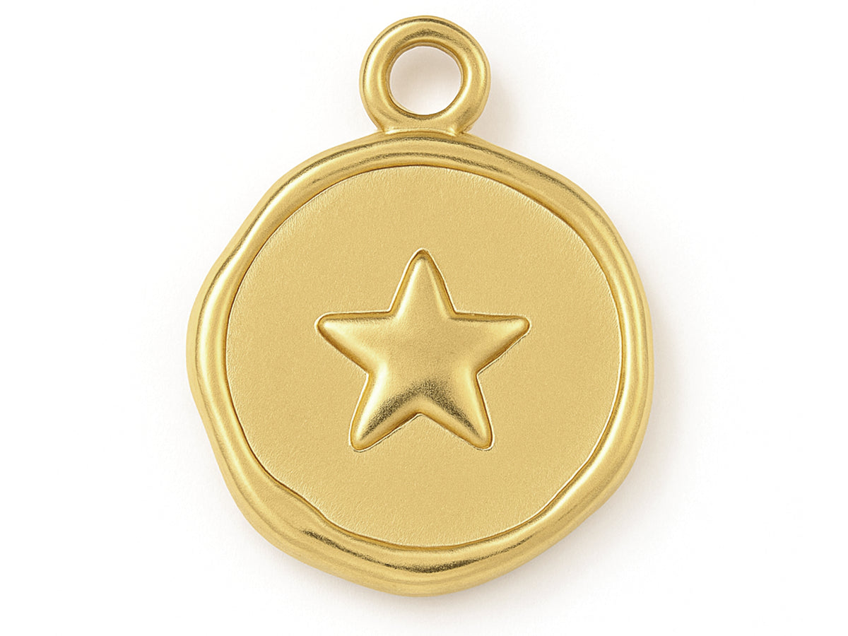 Achat Pendentif rond plat avec étoile en acier inoxydable 304 plaqué or 18K