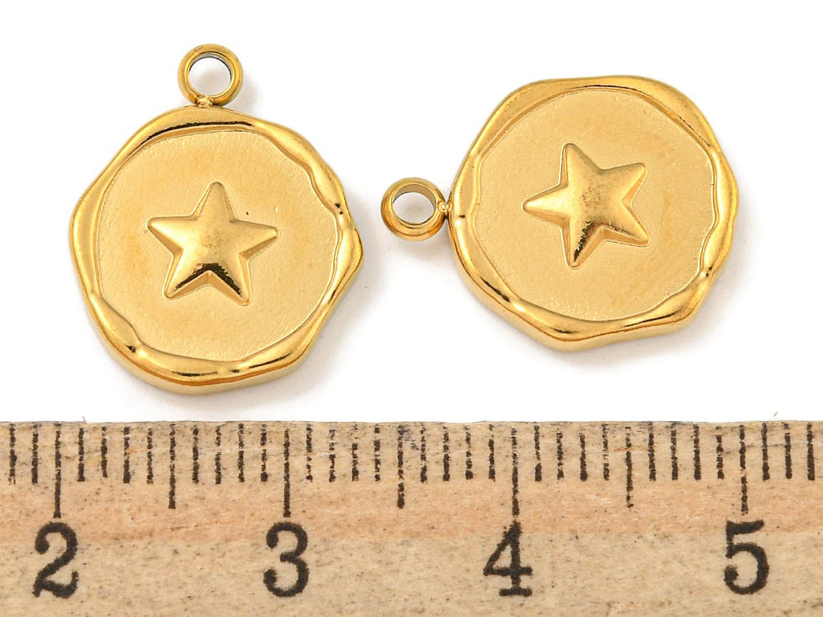 achat Pendentif rond plat avec étoile en acier inoxydable 304 plaqué or 18K
