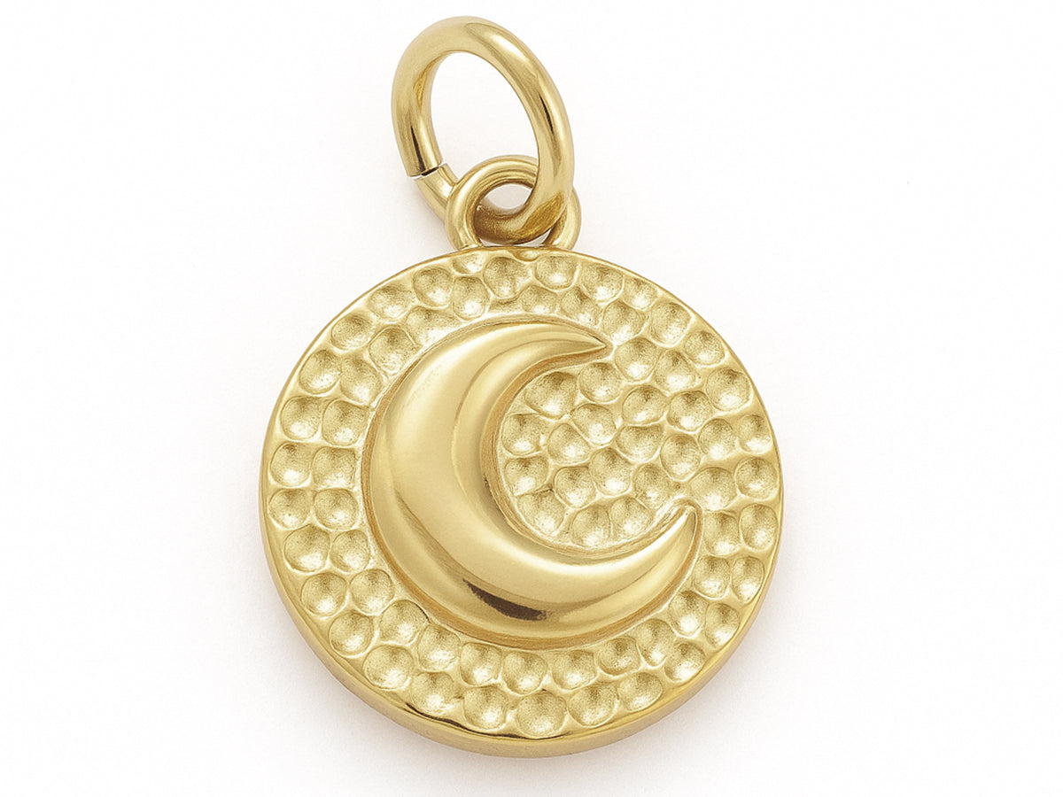 Achat Breloque ronde motif lune en acier inoxydable 316 plaqué or
