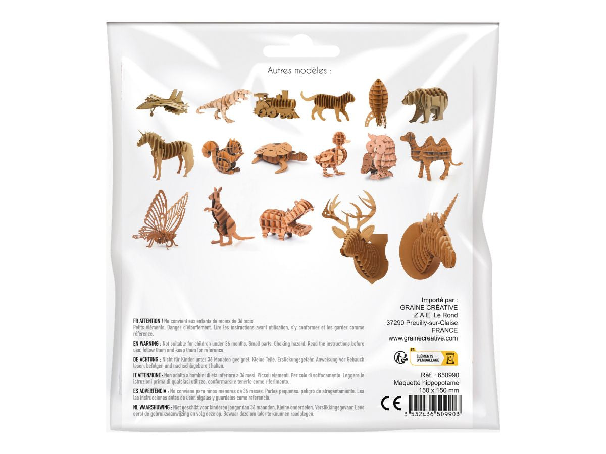 achat Maquette en carton 3D - Hippopotame à monter