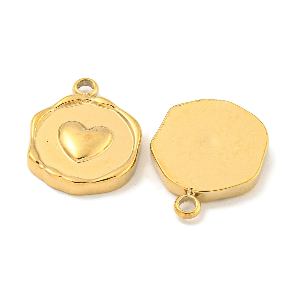 achat Pendentif rond plat avec cœur en acier inoxydable 304 plaqué or 18K