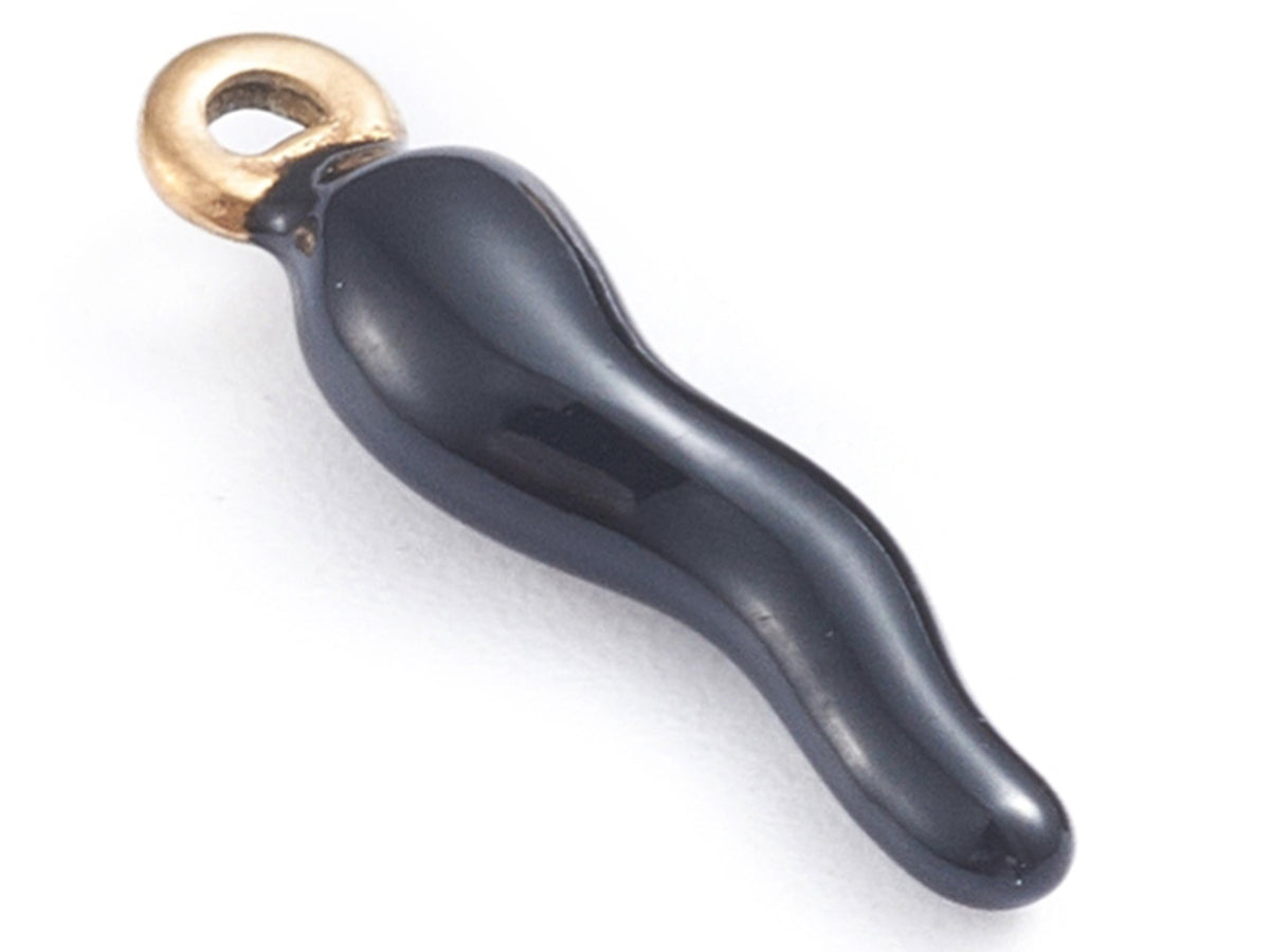 Achat Breloque corne italienne en émail noir sur acier inoxydable 304 plaqué or