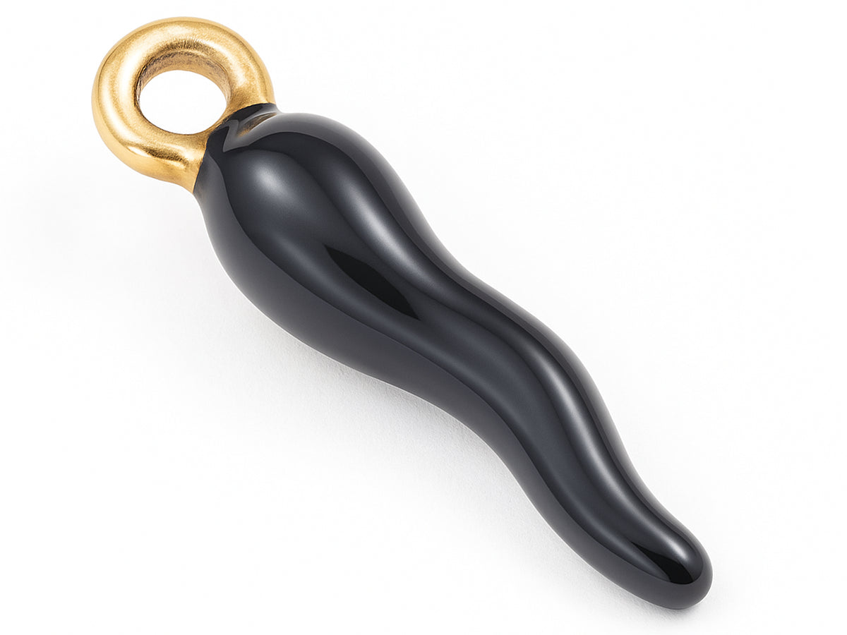 Achat Breloque corne italienne en émail noir sur acier inoxydable 304 plaqué or