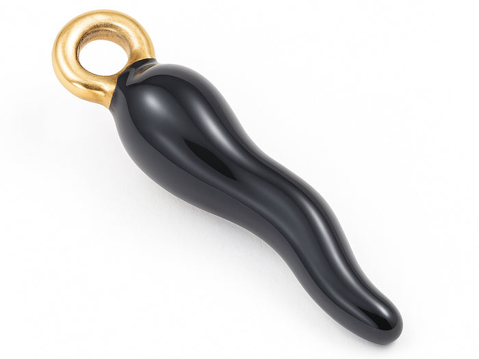 Achat Breloque corne italienne en émail noir sur acier inoxydable 304 plaqué or