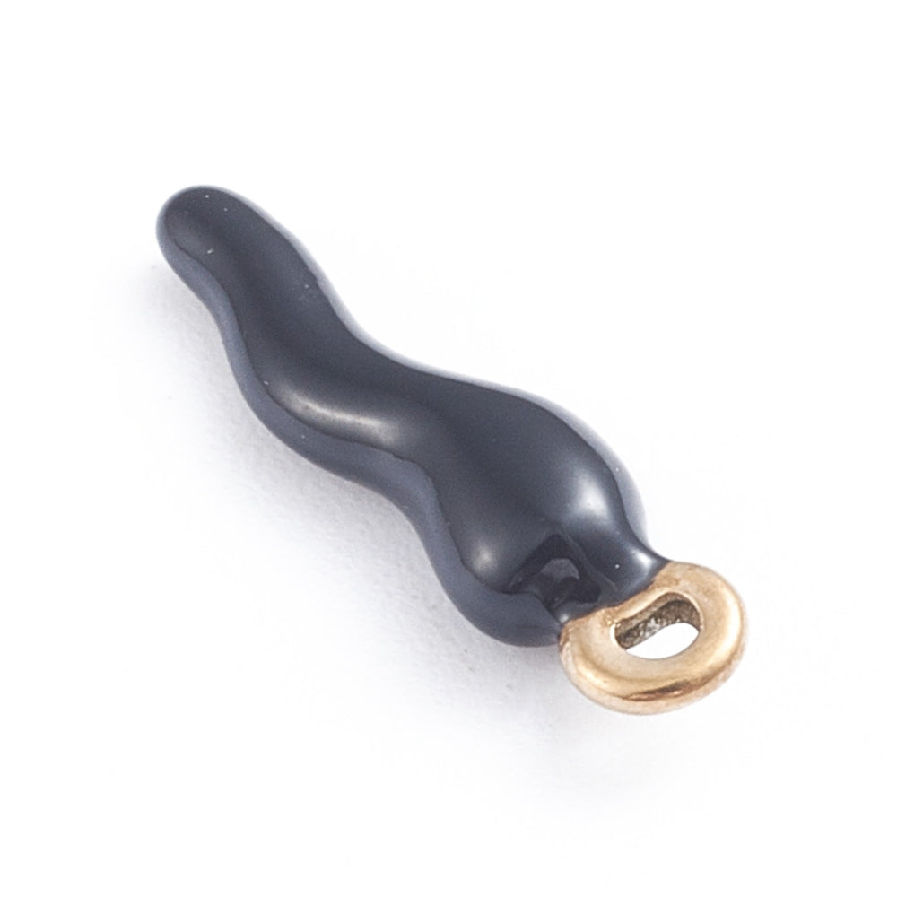 achat Breloque corne italienne en émail noir sur acier inoxydable 304 plaqué or