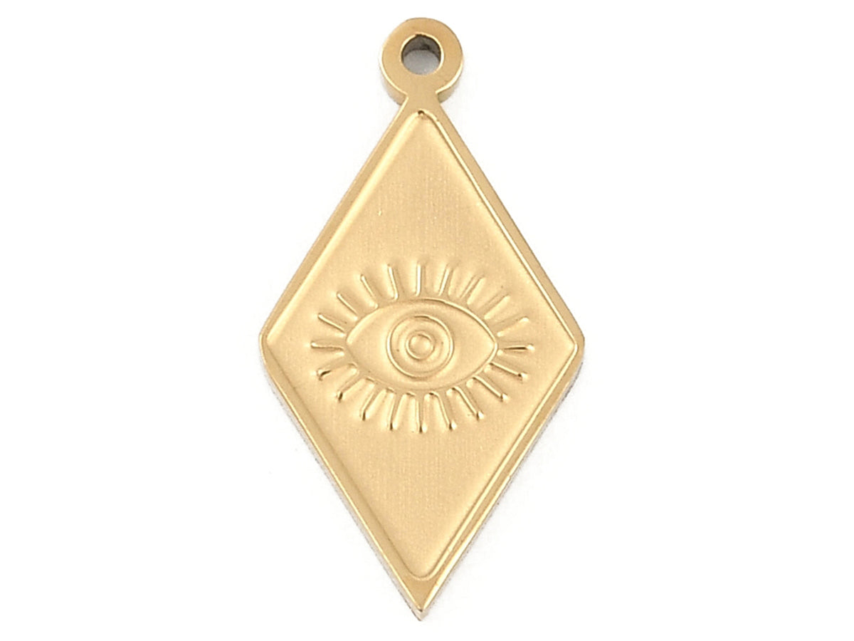 Achat Breloque pendentif losange avec œil en acier inoxydable 304 doré à l’or fin 18K