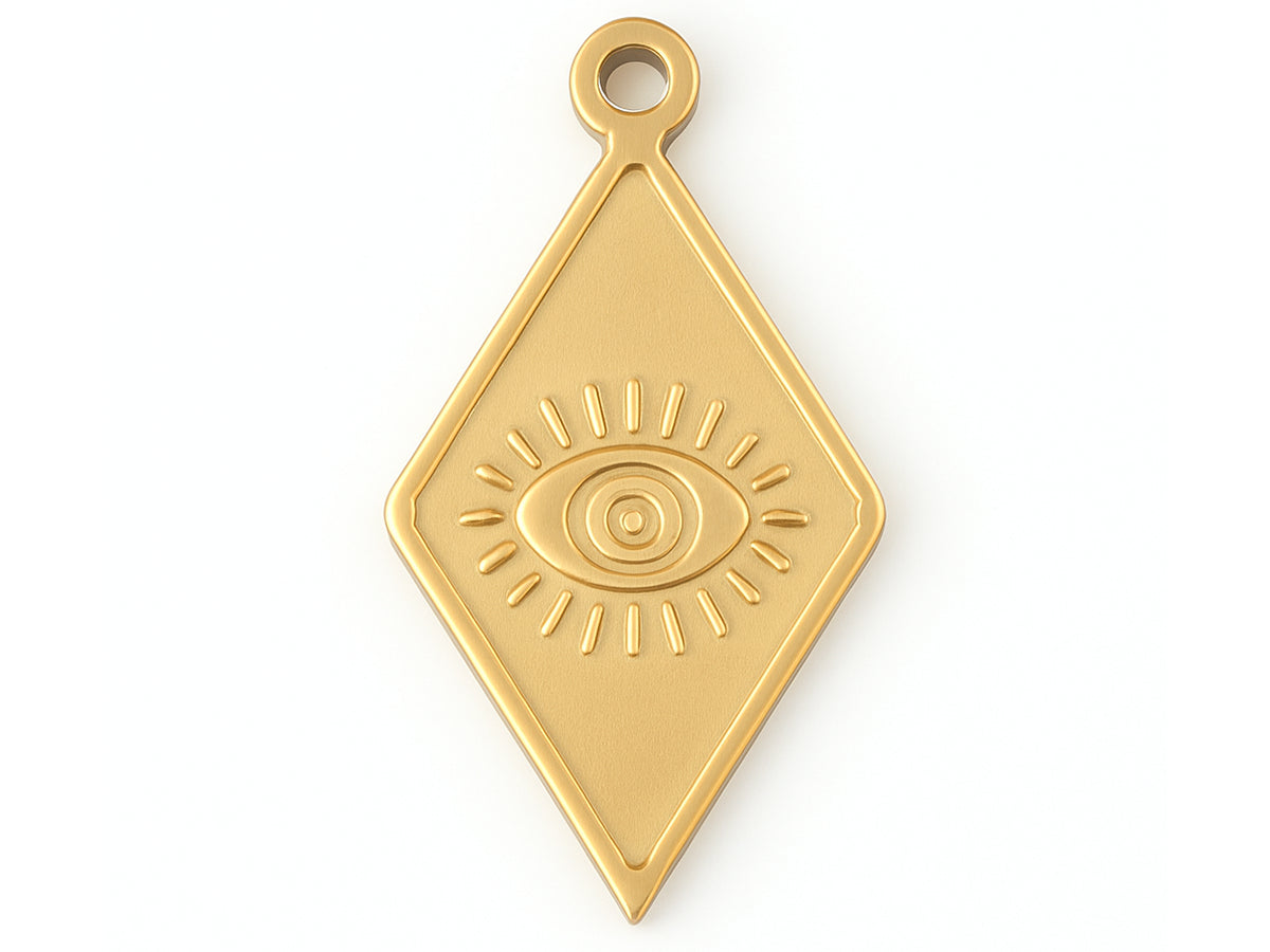 Achat Breloque pendentif losange avec œil en acier inoxydable 304 doré à l’or fin 18K
