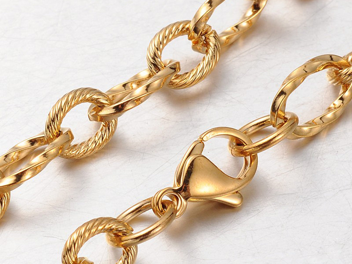 Achat Collier chaîne cable texturée en acier inoxydable 304 doré à l’or fin