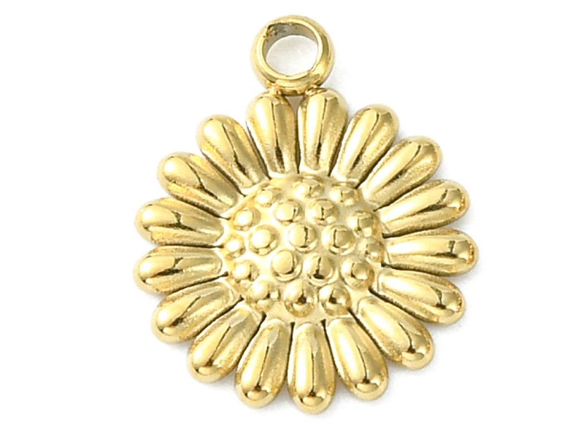 Achat breloque fleur en acier inoxydable 304 doré à l’or fin 14K