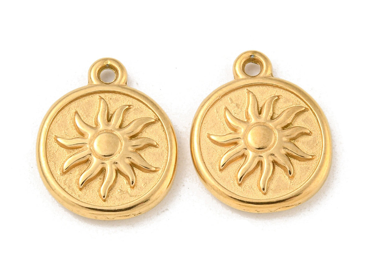 achat Pendentif rond avec soleil en acier inoxydable 304 doré à l’or fin 18 K