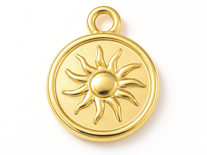 Achat Pendentif rond avec soleil en acier inoxydable 304 doré à l’or fin 18 K