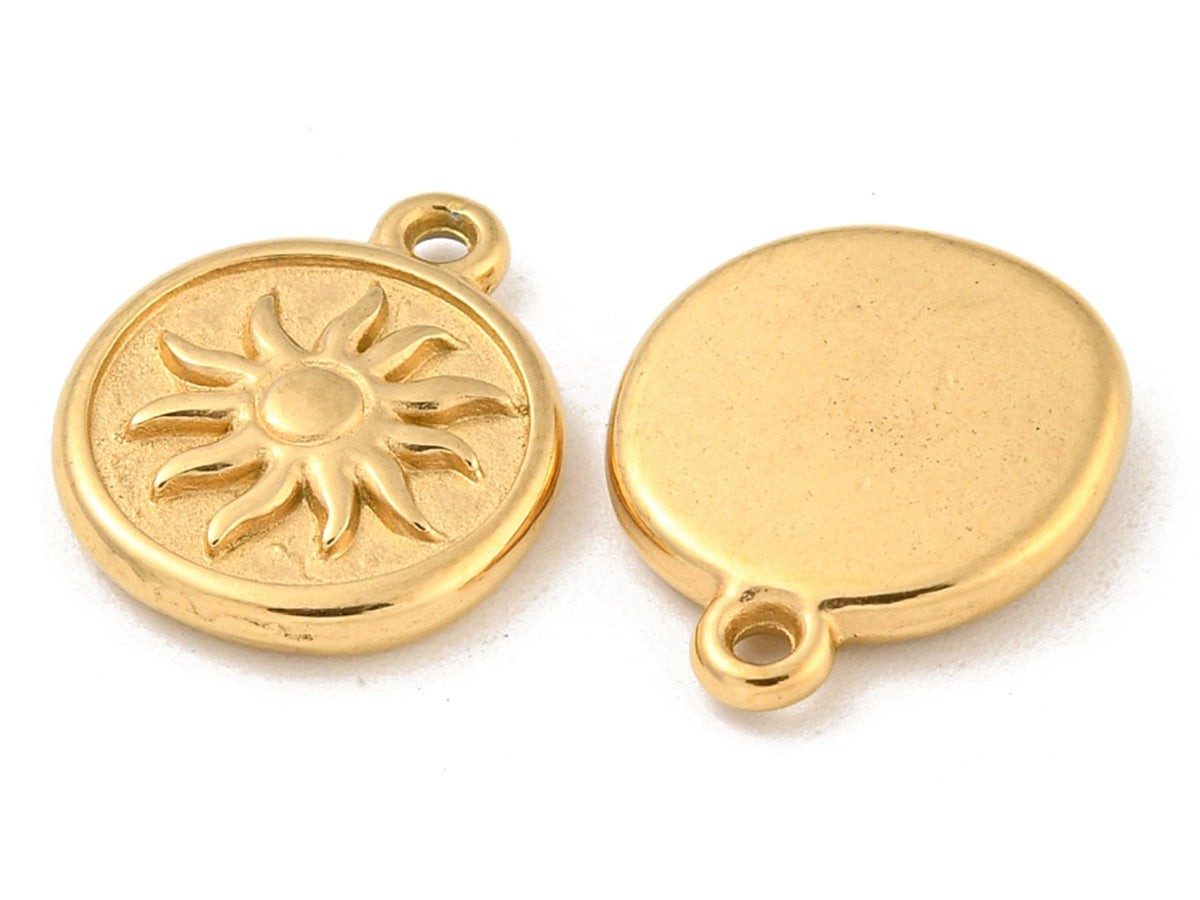 achat Pendentif rond avec soleil en acier inoxydable 304 doré à l’or fin 18 K
