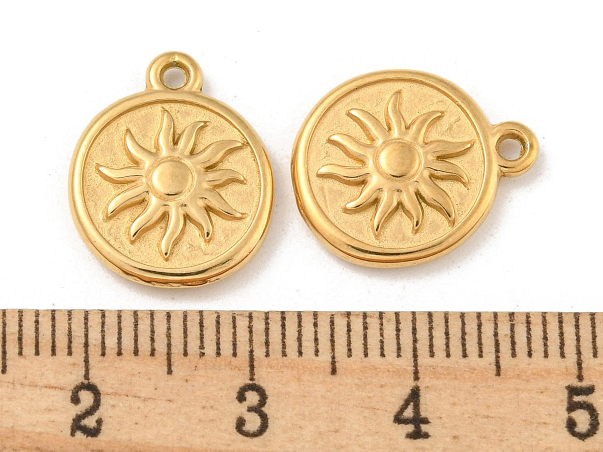 achat Pendentif rond avec soleil en acier inoxydable 304 doré à l’or fin 18 K
