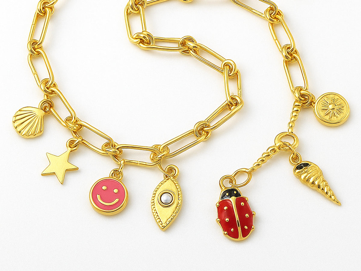 achat Pendentif rond avec soleil en acier inoxydable 304 doré à l’or fin 18 K