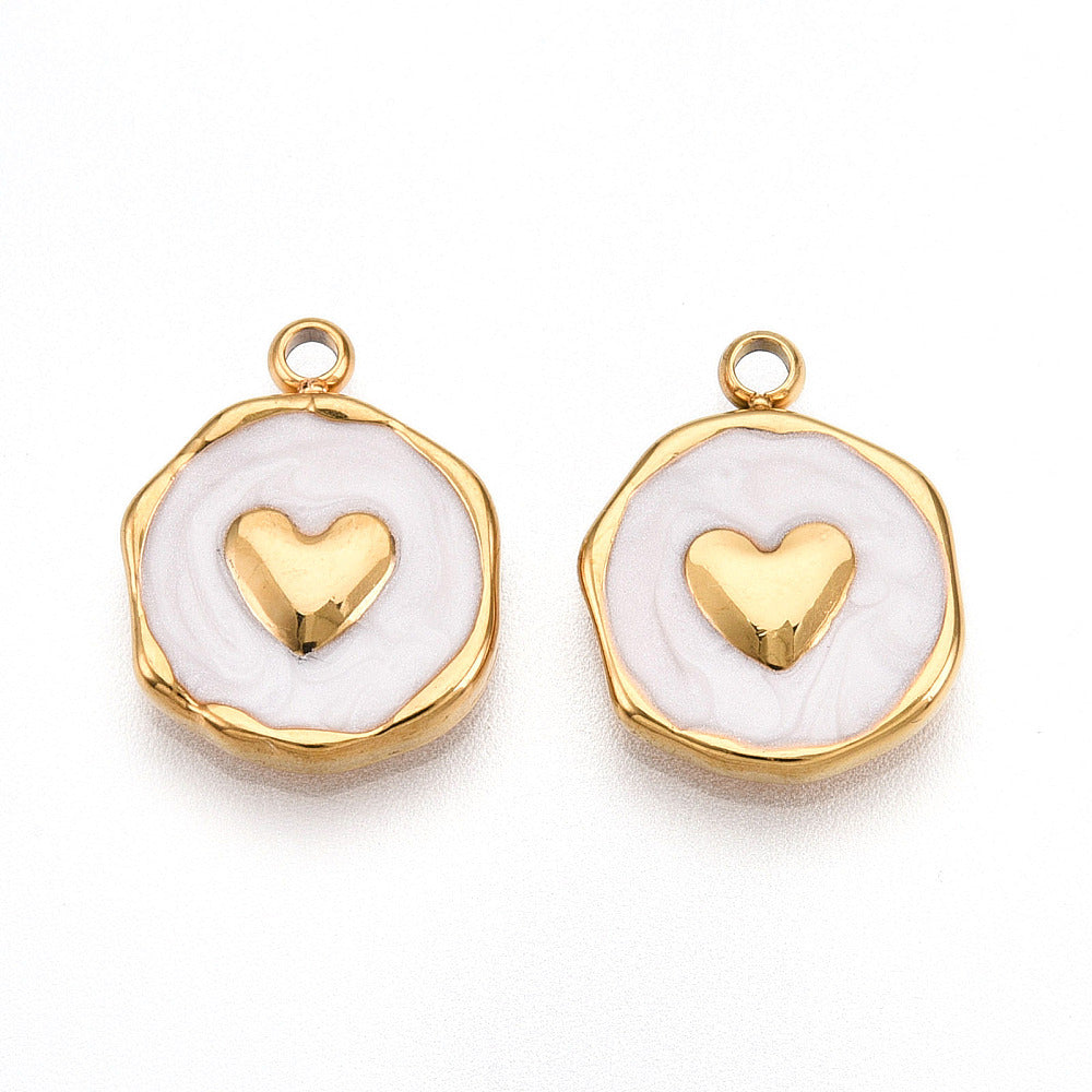 achat Pendentif cœur émaillé blanc en acier inoxydable 304 plaqué or 18 K