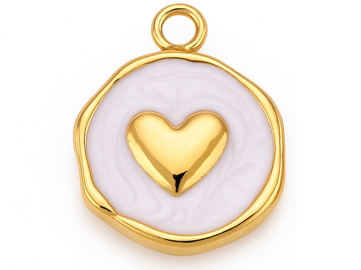 Achat Pendentif cœur émaillé blanc en acier inoxydable 304 plaqué or 18 K