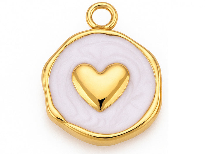 Achat Pendentif cœur émaillé blanc en acier inoxydable 304 plaqué or 18 K