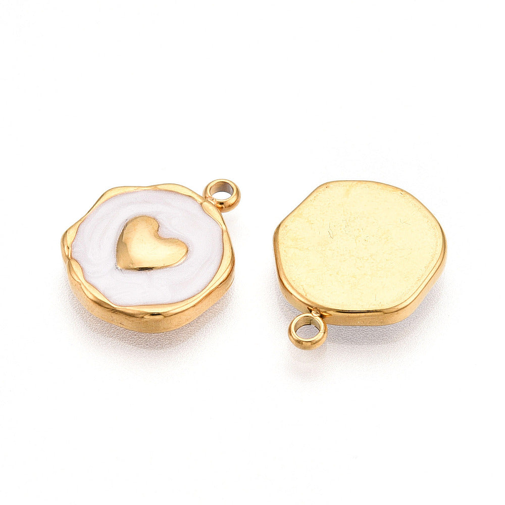 achat Pendentif cœur émaillé blanc en acier inoxydable 304 plaqué or 18 K