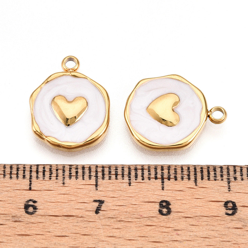 achat Pendentif cœur émaillé blanc en acier inoxydable 304 plaqué or 18 K