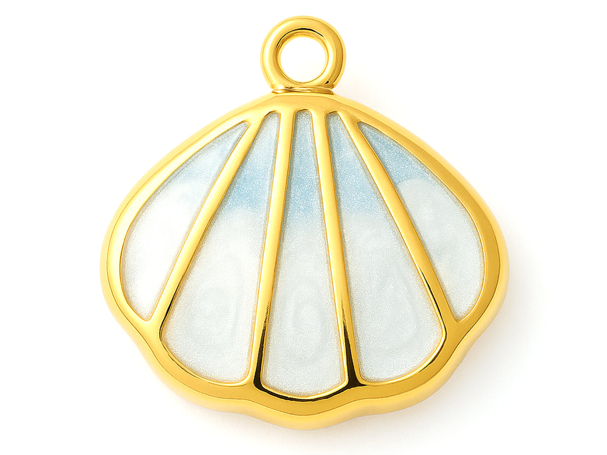 Achat Breloque coquillage émaillé bleu clair en acier inoxydable 304 doré à l’or fin 18 K