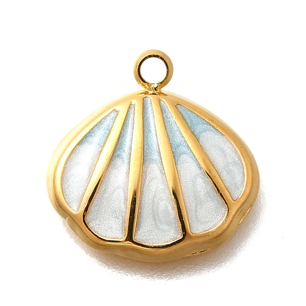 achat Breloque coquillage émaillé bleu clair en acier inoxydable 304 doré à l’or fin 18 K