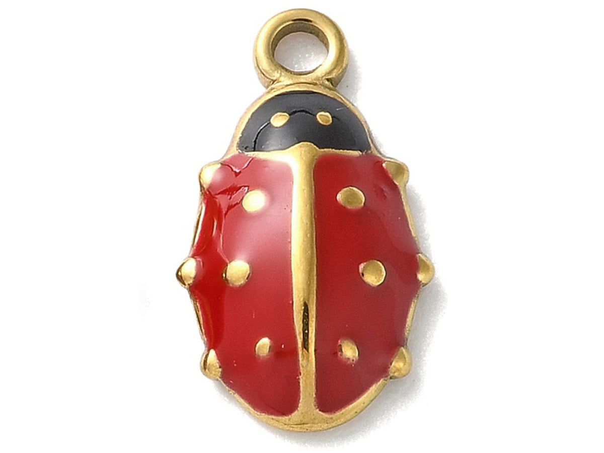 achat Breloque coccinelle émaillée en acier inoxydable 304 doré à l’or fin
