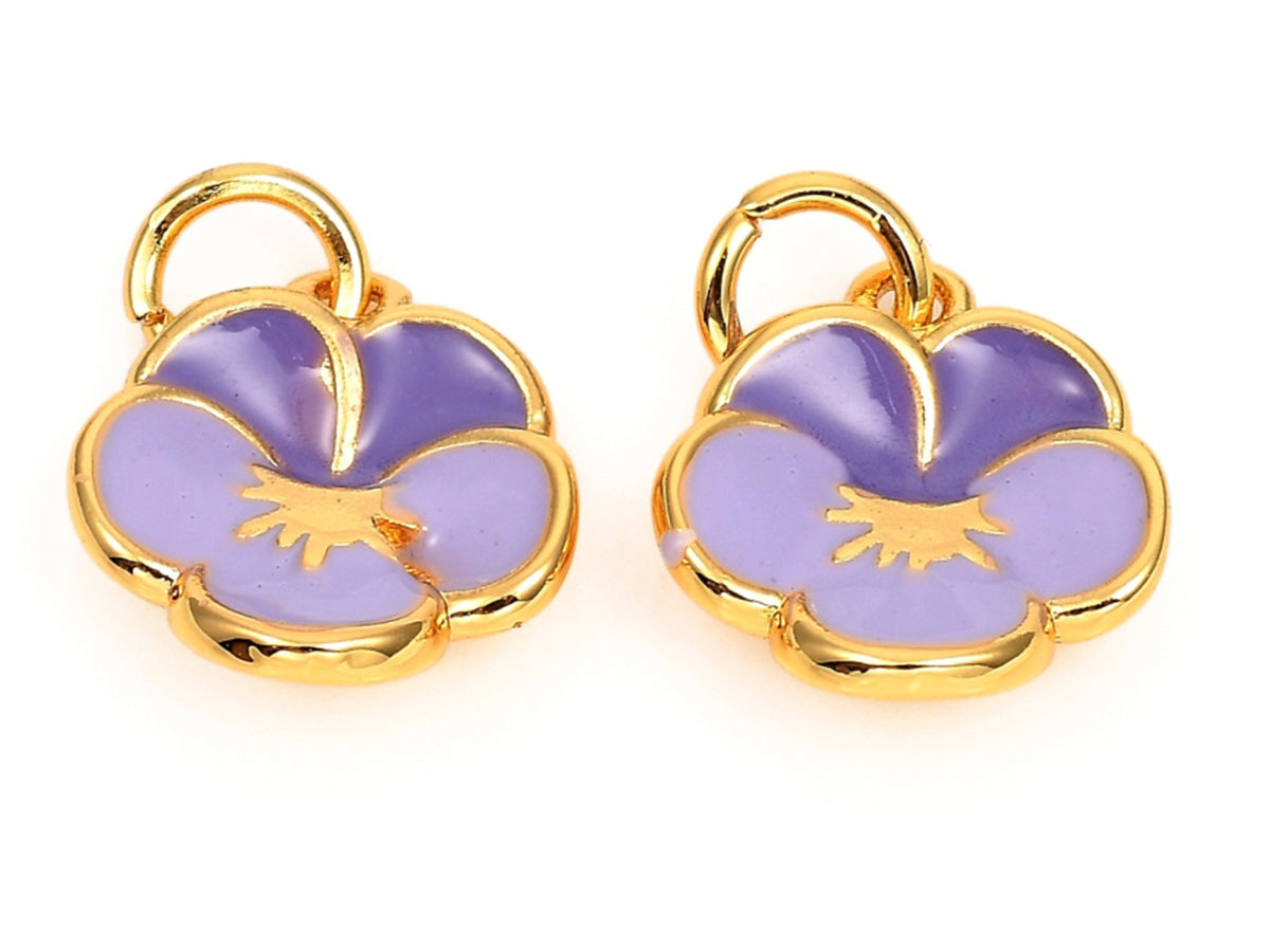 Achat Breloque fleur émaillée lilas en laiton doré à l’or fin