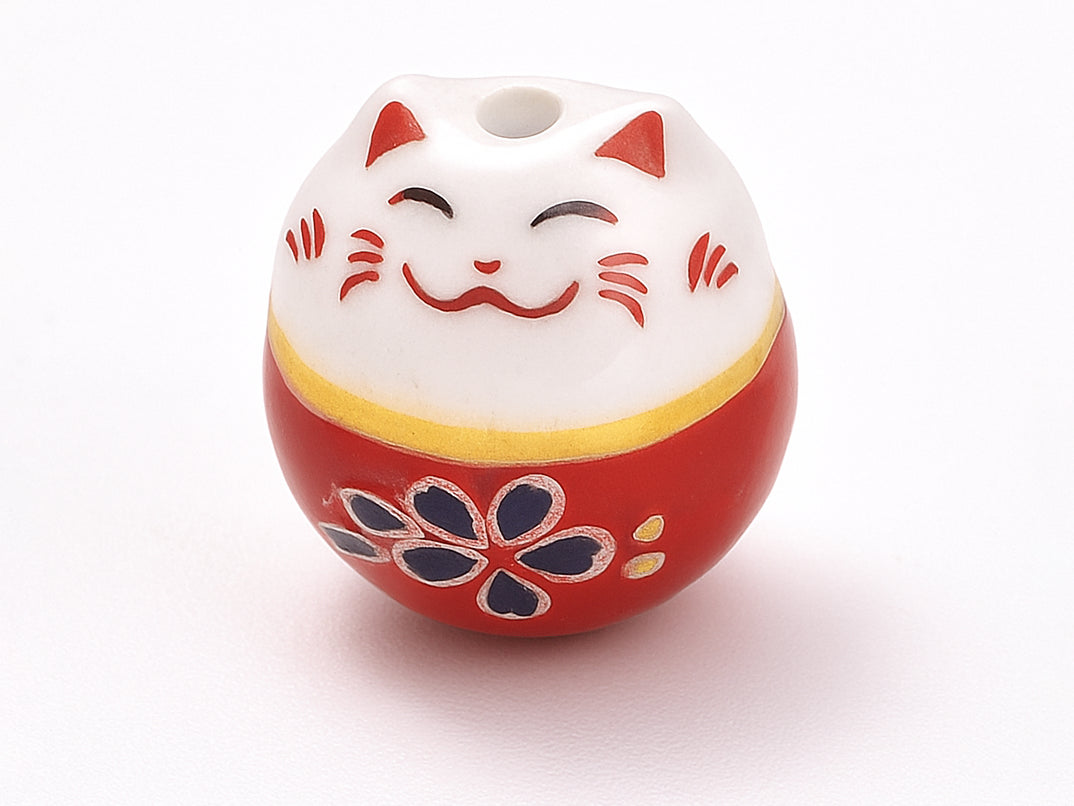 achat Perle en porcelaine Maneki Neko rouge – 13 × 14 mm