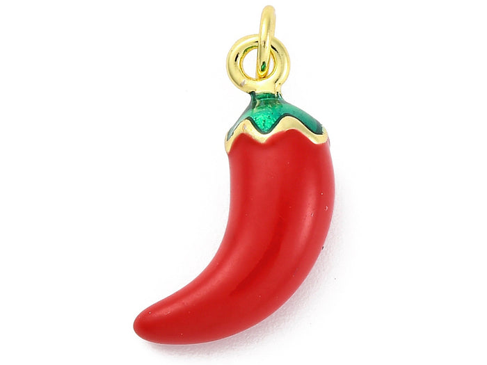 Achat Breloque piment émaillé en laiton plaqué or 18 K