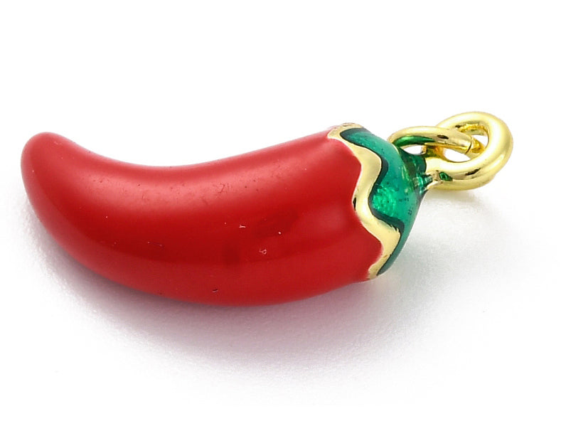 achat Breloque piment émaillé en laiton plaqué or 18 K