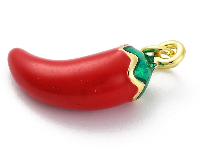 Achat Breloque piment émaillé en laiton plaqué or 18 K