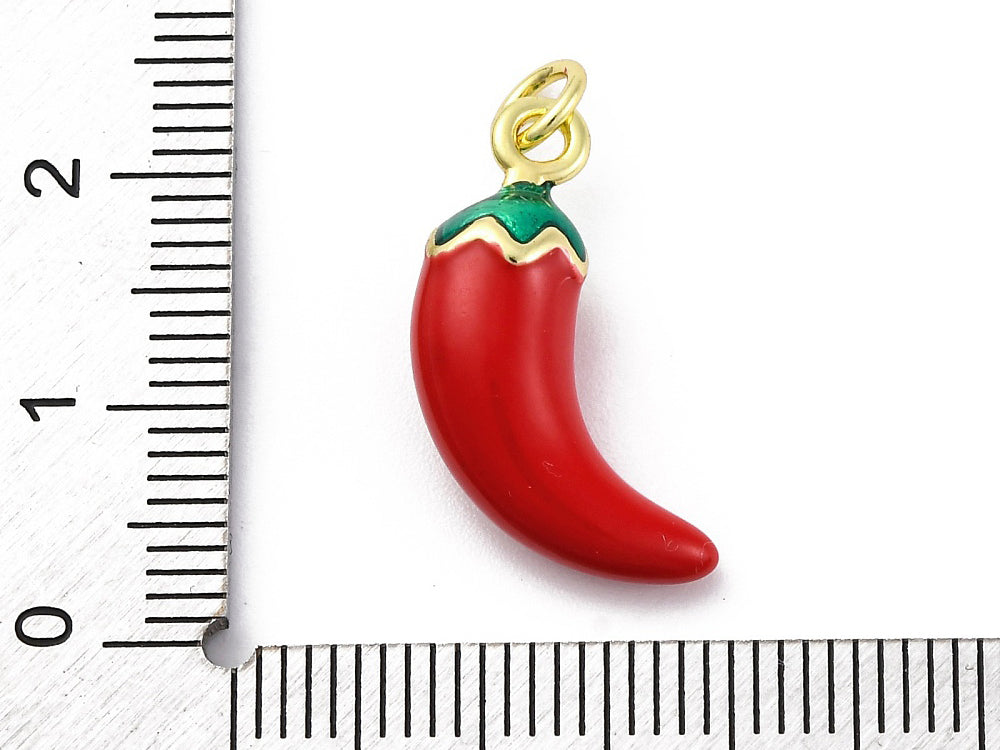achat Breloque piment émaillé en laiton plaqué or 18 K