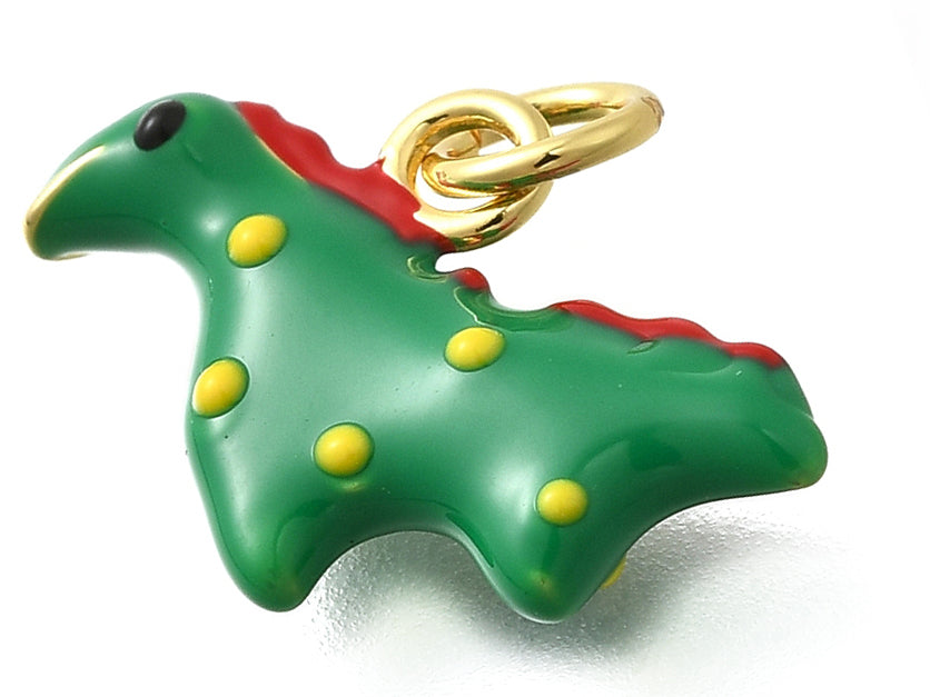 achat Breloque dinosaure émaillée en laiton plaqué or 18 K